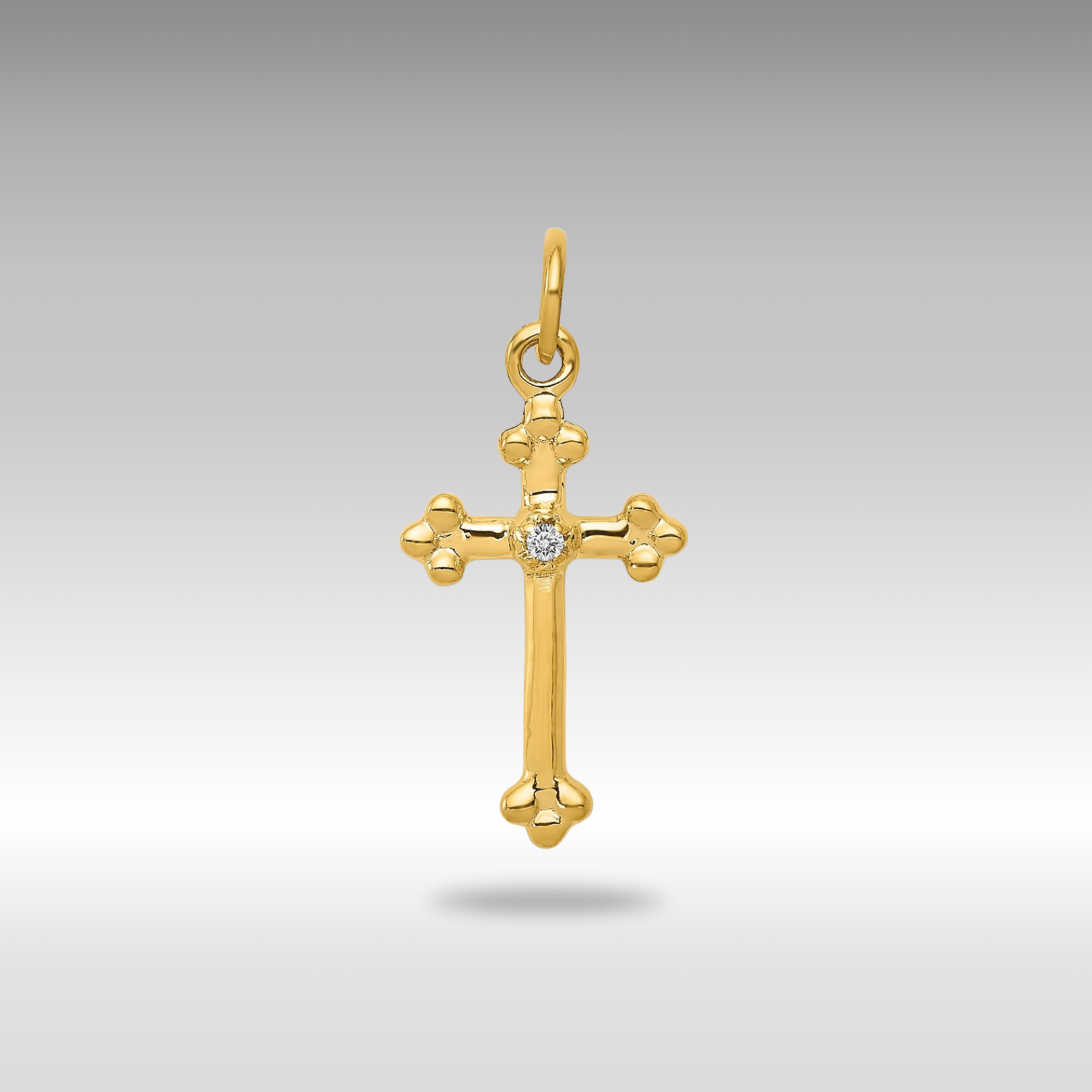 Gold Small Diamond Budded Cross Pendant Necklace - Model PM5030-002-YA - Charlie & Co. Jewelry