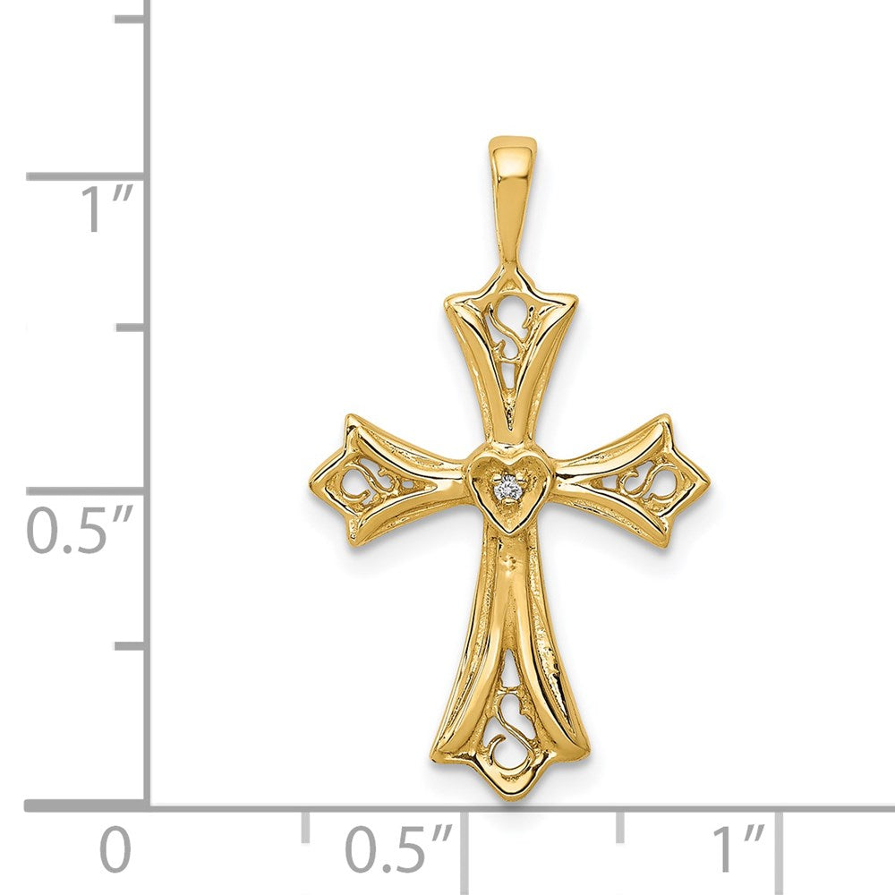 Gold AA Diamond Cross with Heart Center Pendant Necklace - Model PM5094-001-YA - Charlie & Co. Jewelry