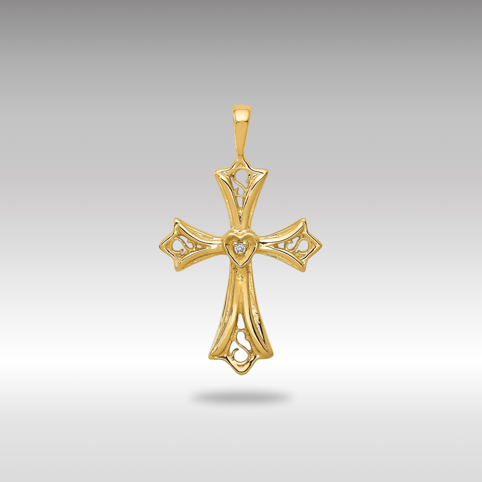 Gold AA Diamond Cross with Heart Center Pendant Necklace - Model PM5094-001-YA - Charlie & Co. Jewelry