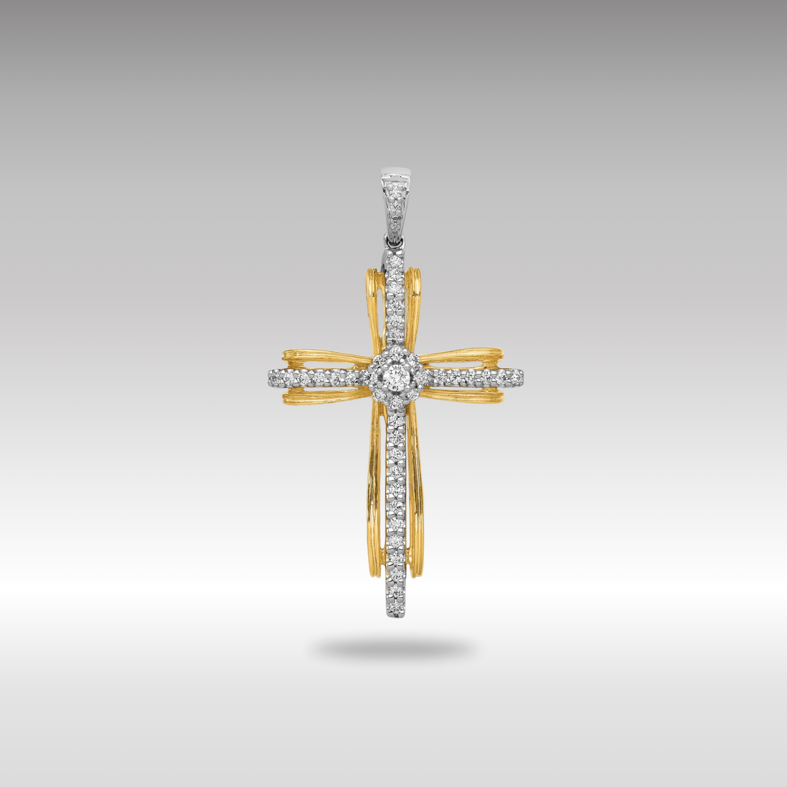 Yellow and White Gold 1/3ct. Diamond Large Passion Cross Pendant - Model PM5096-033-YWA - Charlie & Co. Jewelry