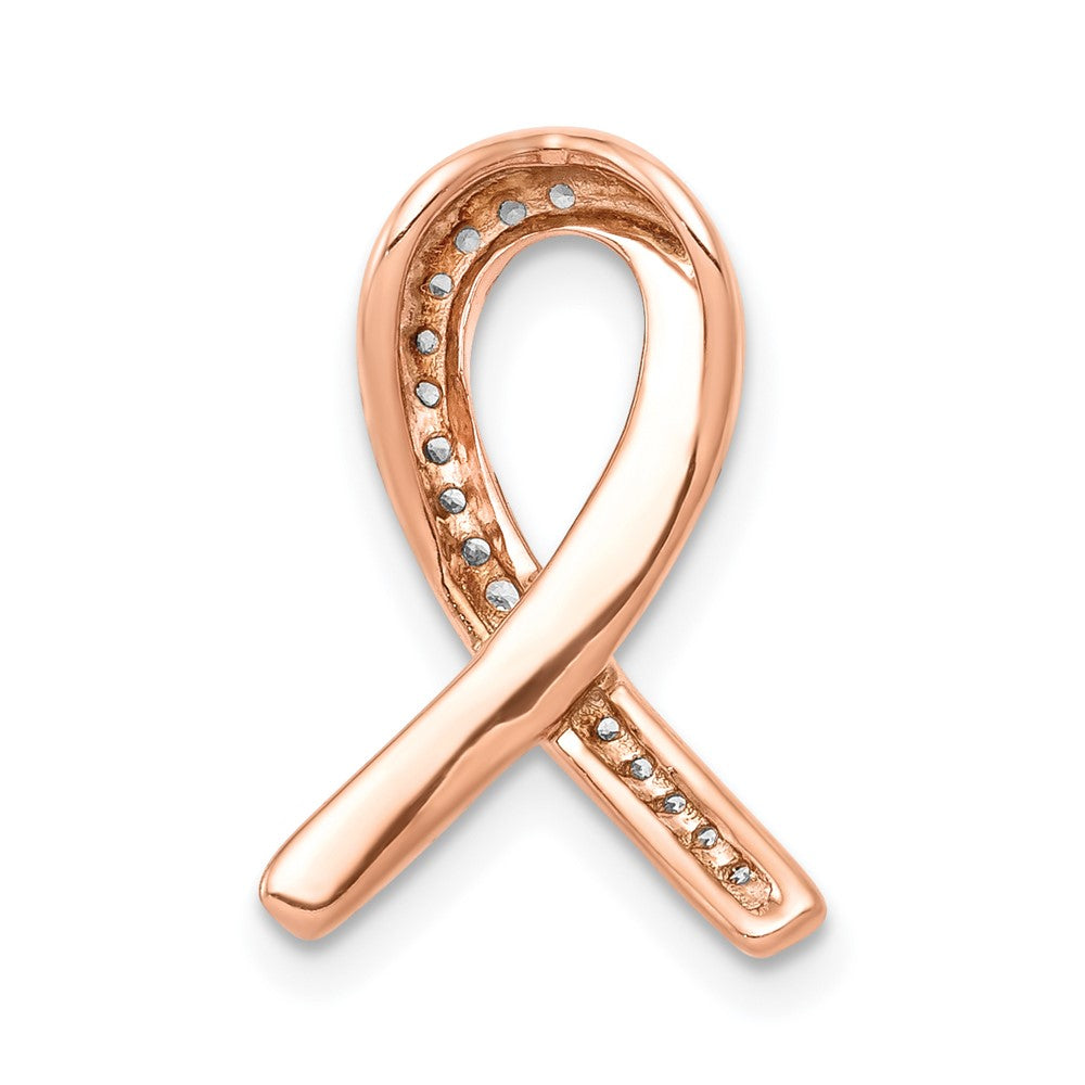 14K Rose Gold Diamond Awareness Ribbon Necklace Pendant - Charlie & Co. Jewelry