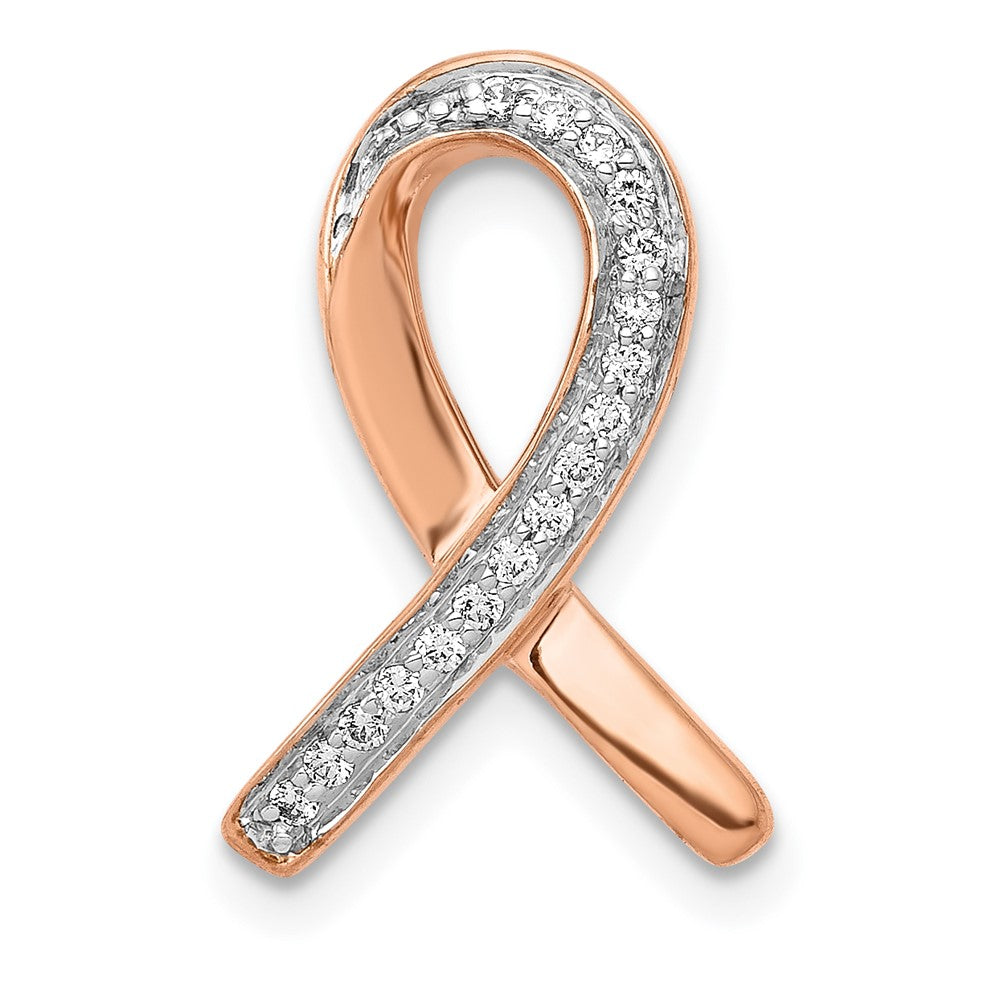 14K Rose Gold Diamond Awareness Ribbon Necklace Pendant - Charlie & Co. Jewelry