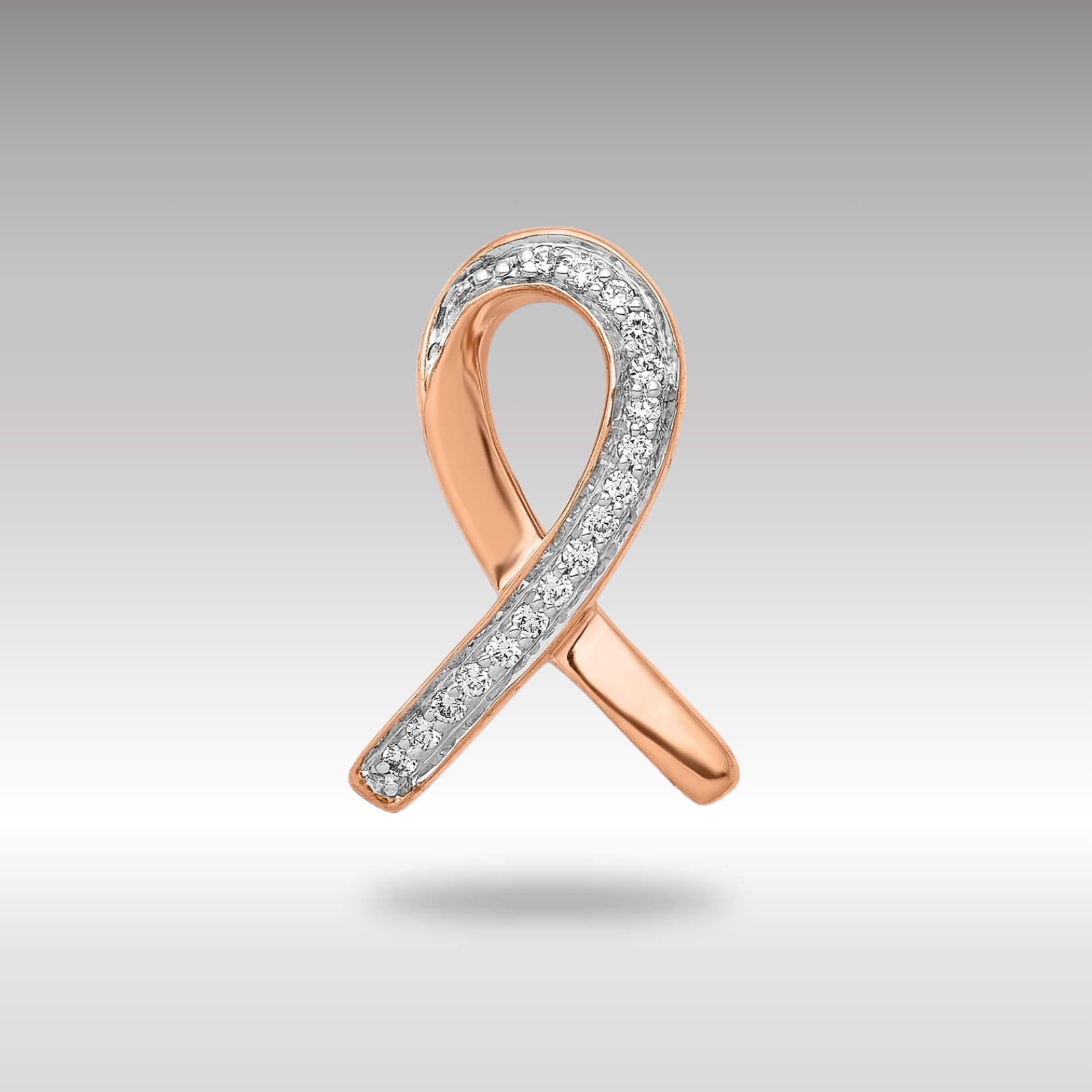 Rose Gold Diamond Awareness Ribbon Necklace Pendant - Charlie & Co. Jewelry