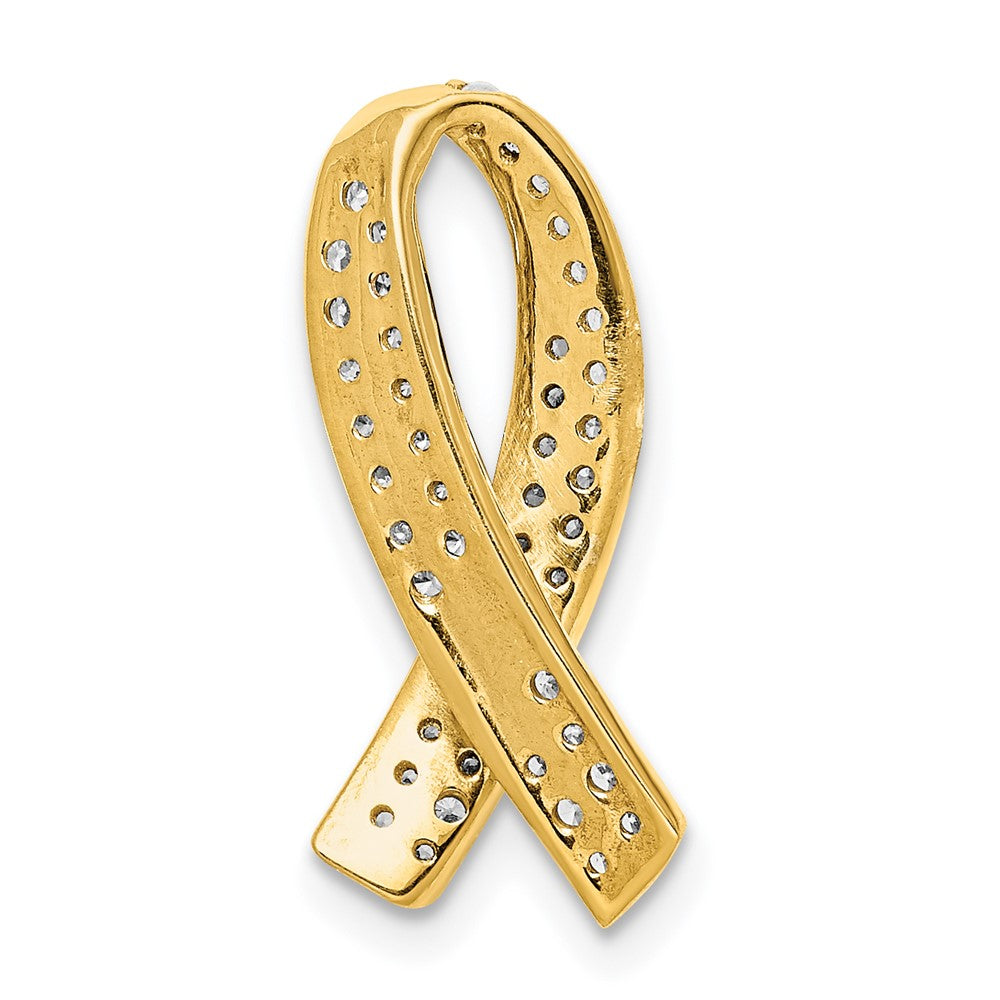 14K Gold and Diamond Encrusted Awareness Ribbon Necklace Pendant - Charlie & Co. Jewelry