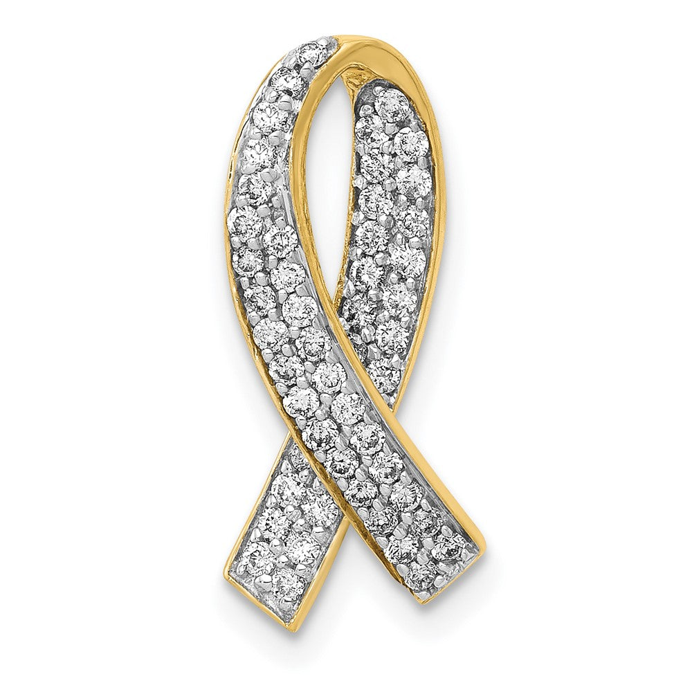 14K Gold and Diamond Encrusted Awareness Ribbon Necklace Pendant - Charlie & Co. Jewelry