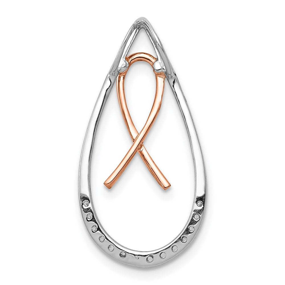 14K Two-Tone Gold Diamond Teardrop Awareness Ribbon Necklace Pendant - Charlie & Co. Jewelry