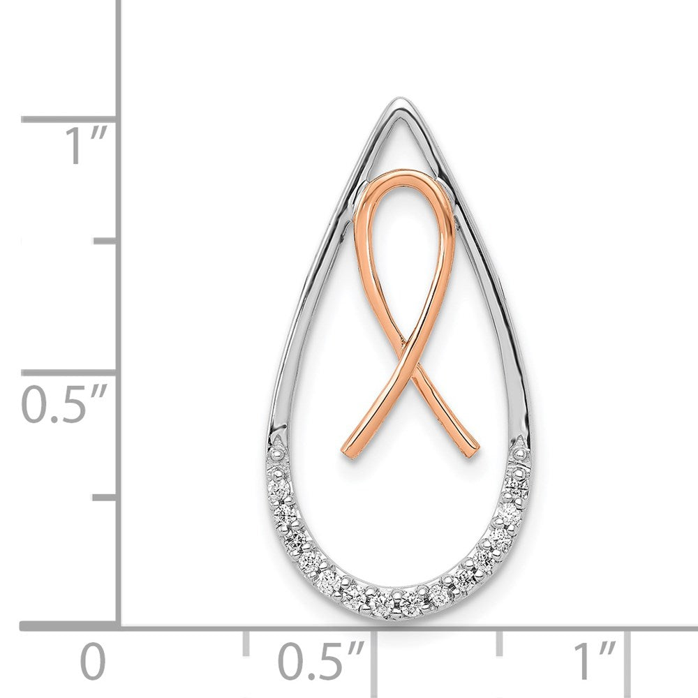 14K Two-Tone Gold Diamond Teardrop Awareness Ribbon Necklace Pendant - Charlie & Co. Jewelry