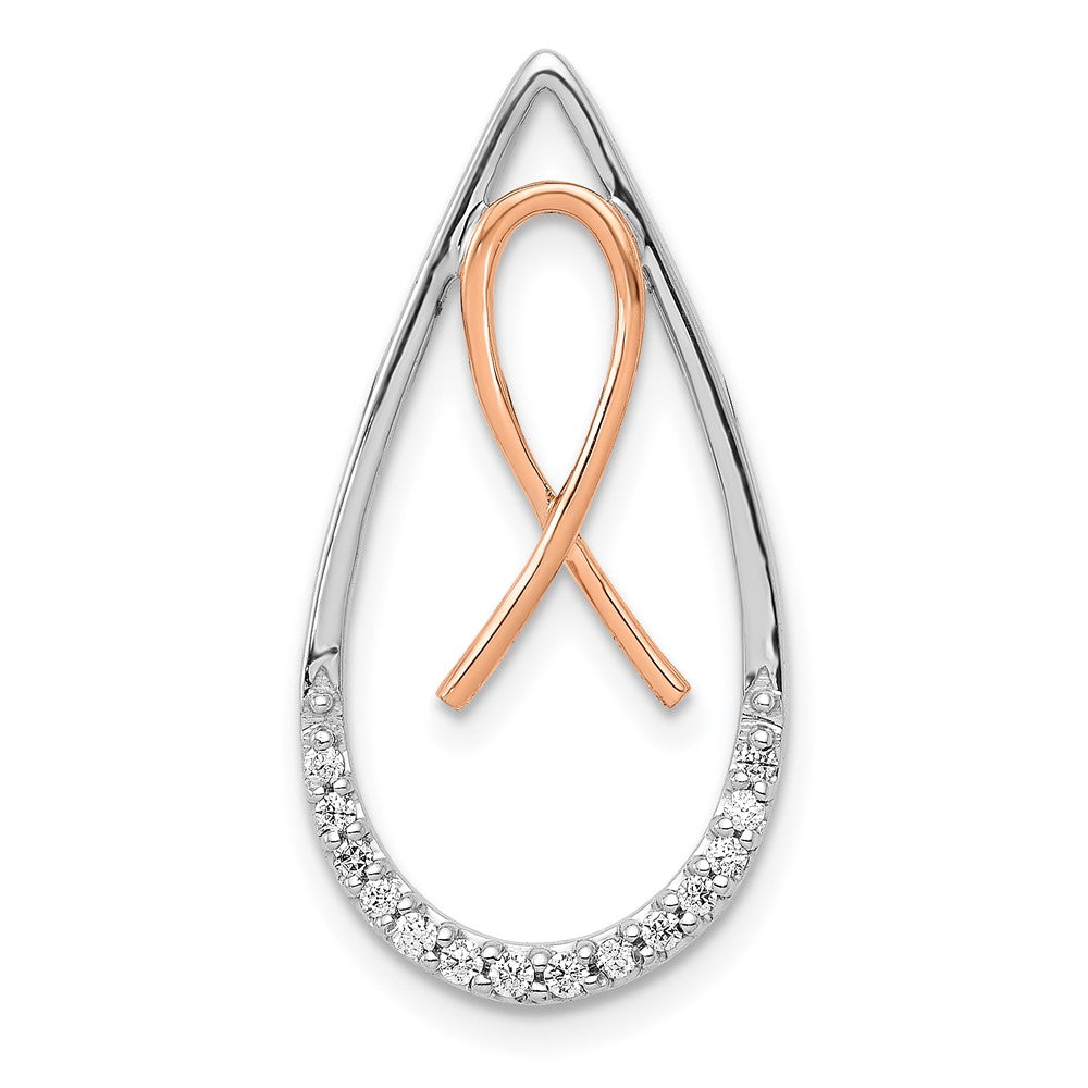 14K Two-Tone Gold Diamond Teardrop Awareness Ribbon Necklace Pendant - Charlie & Co. Jewelry