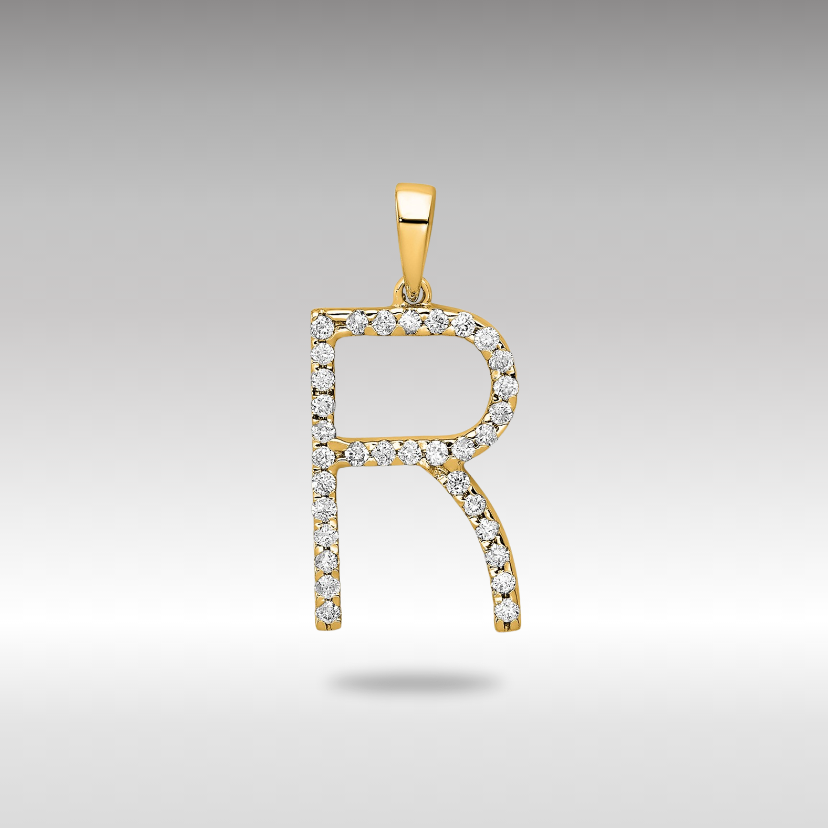 Gold Diamond Letter R Initial Pendant Necklace - Model PM5222R-010-YA - Charlie & Co. Jewelry