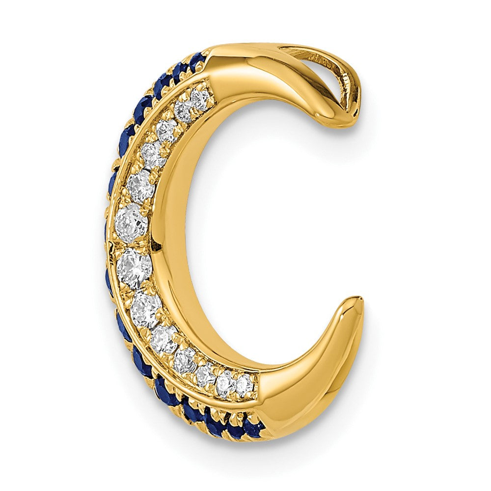 Gold Moon Pendant Slide with Sapphires and Diamonds Model-PM6847 - Charlie & Co. Jewelry