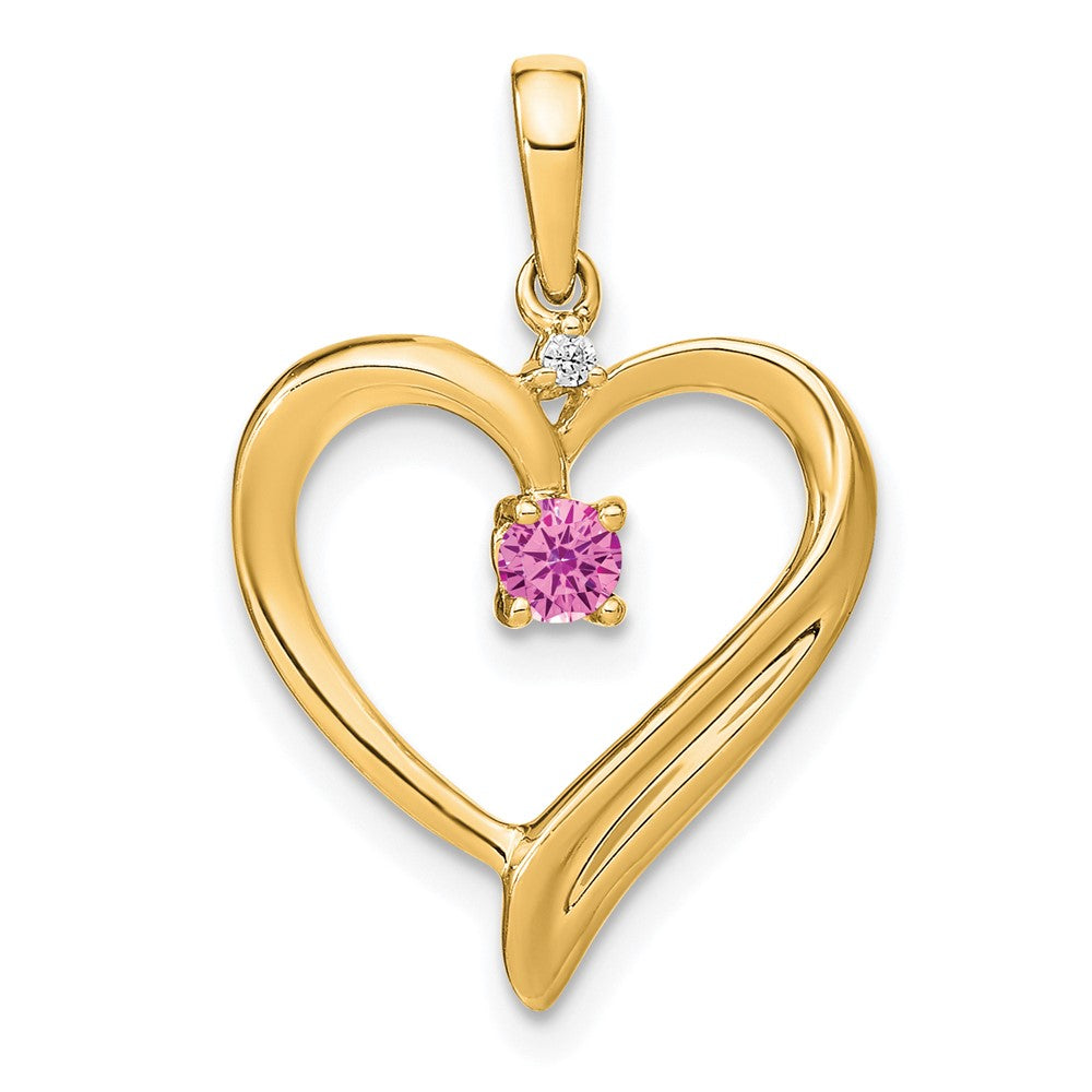 Charlie & Co Jewelry | 14k Created Pink Sapphire And Diamond Heart Pendant - Model PM7005-CPS-001-YA