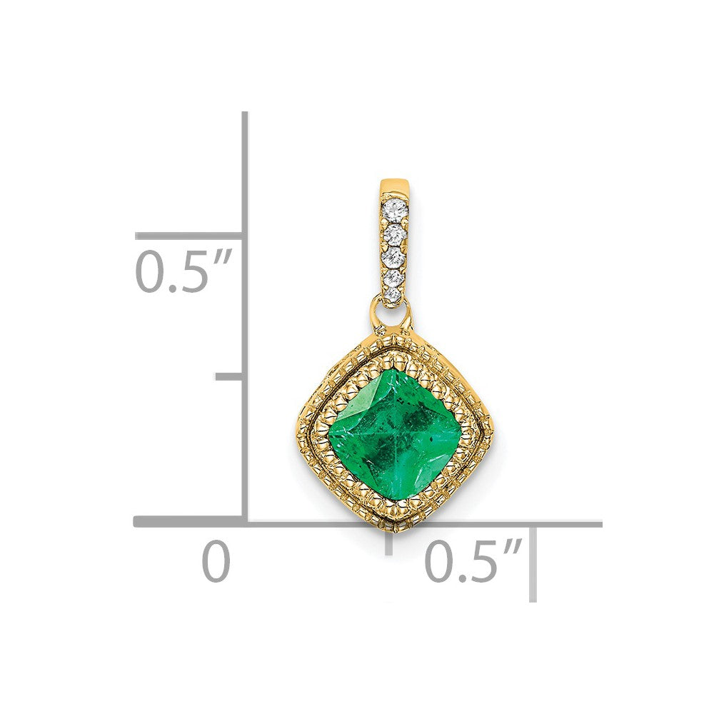Charlie & Co Jewelry | 14k Cushion Emerald And Diamond Pendant - Model PM7092-EM-013-YA