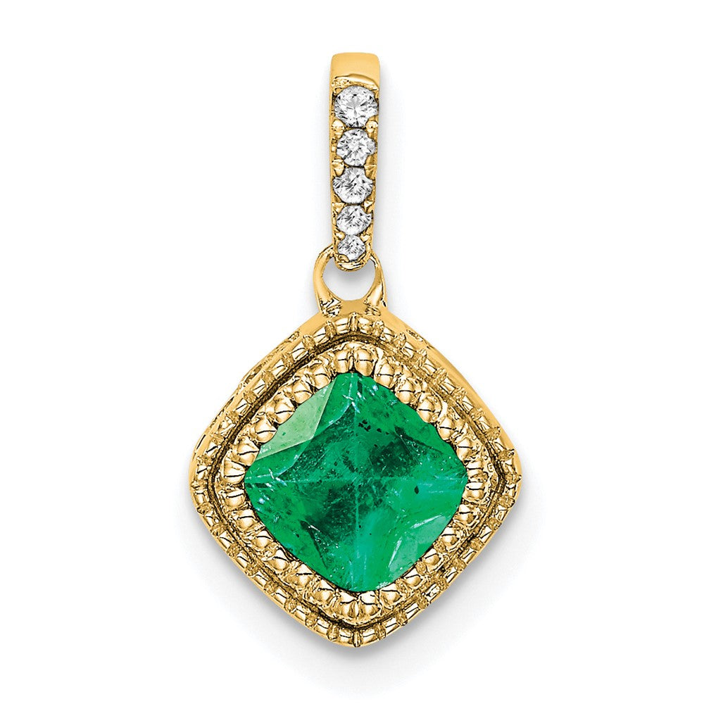 Charlie & Co Jewelry | 14k Cushion Emerald And Diamond Pendant - Model PM7092-EM-013-YA
