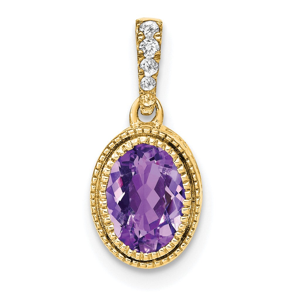 Charlie & Co Jewelry | 14k Oval Amethyst And Diamond Pendant - Model PM7093-AM-020-YA