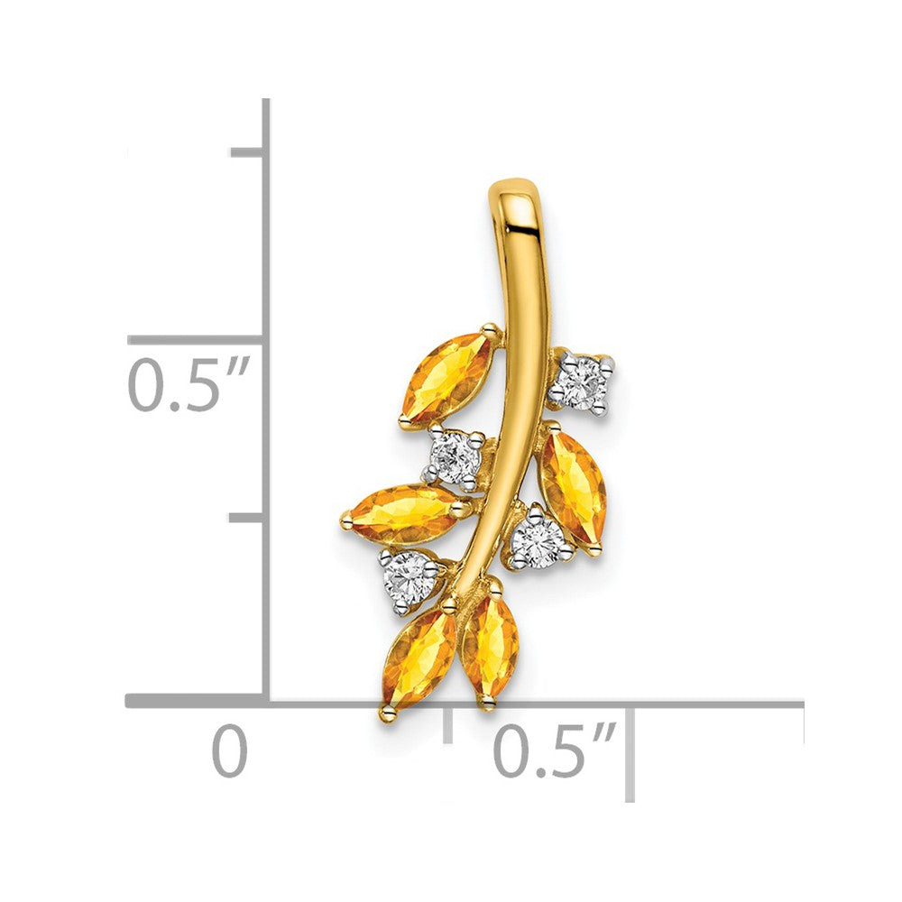 Charlie & Co Jewelry | 14k Citrine And Diamond Leaves Pendant - Model PM7127-CI-009-YA