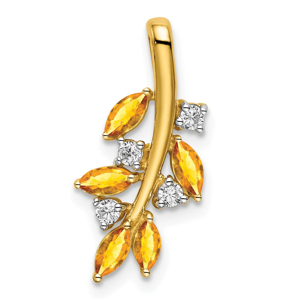 Charlie & Co Jewelry | 14k Citrine And Diamond Leaves Pendant - Model PM7127-CI-009-YA
