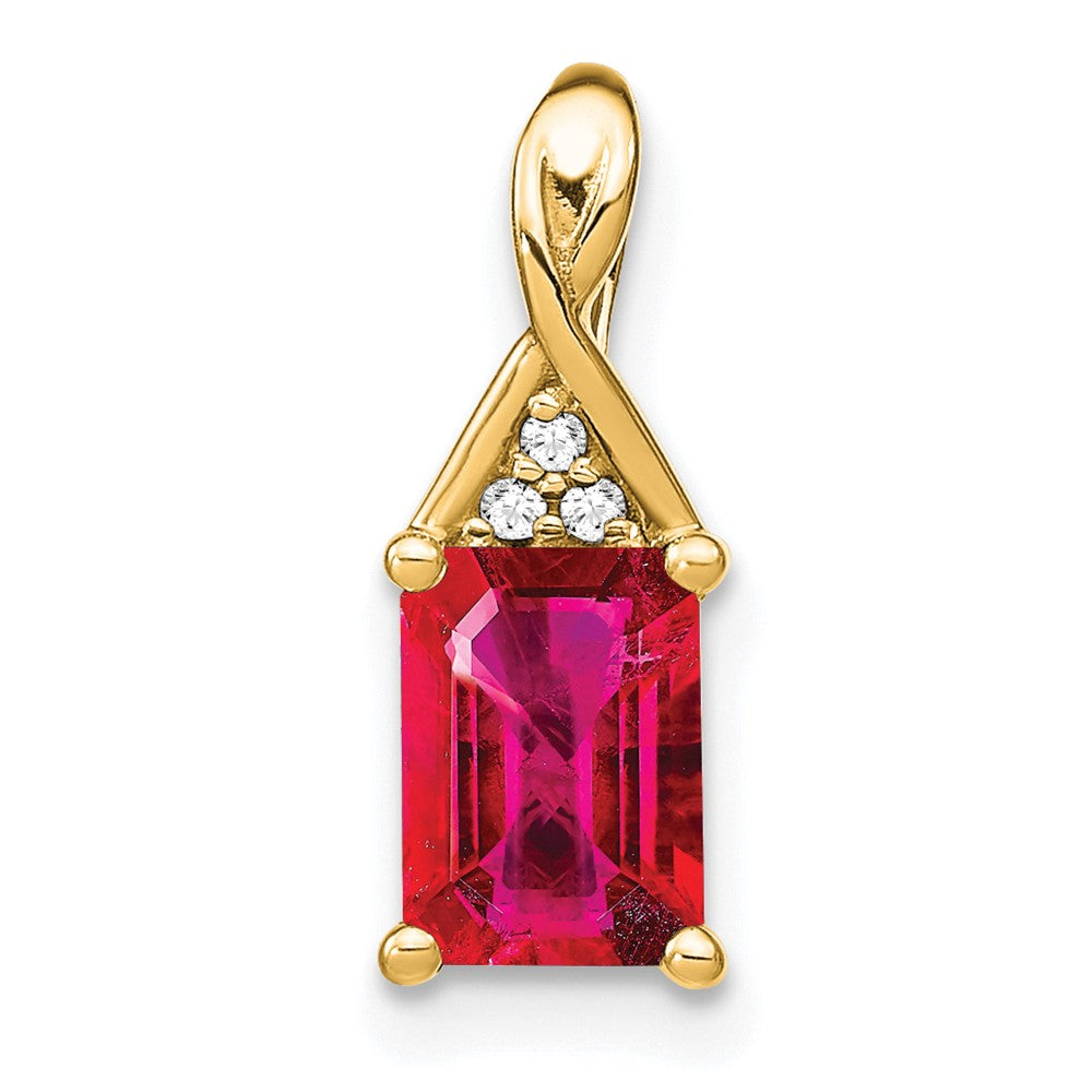 Charlie & Co Jewelry | 14k Emerald-shape Ruby And Diamond Pendant - Model PM7187-RU-002-YA