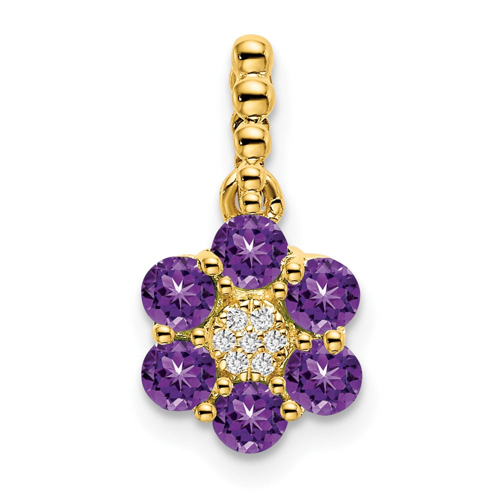 Charlie & Co Jewelry | 14k Amethyst And Diamond Floral Pendant - Model PM7191-AM-003-YA