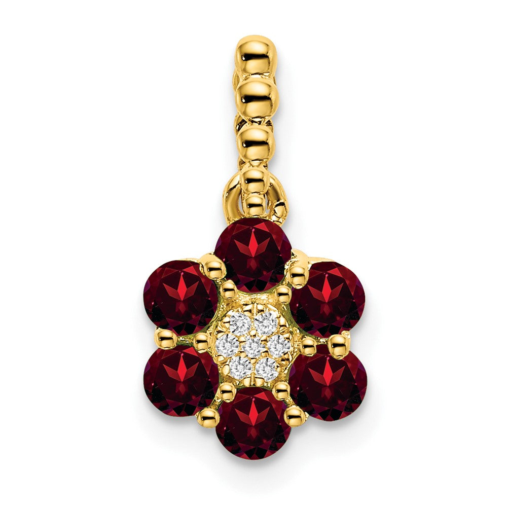 Charlie & Co Jewelry | 14k Garnet And Diamond Floral Pendant - Model PM7191-GA-003-YA