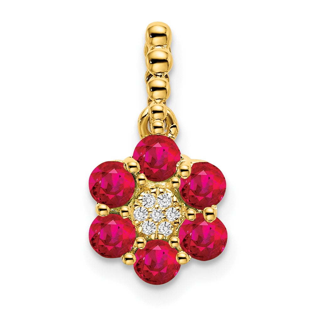 Charlie & Co Jewelry | 14k Ruby And Diamond Floral Pendant - Model PM7191-RU-003-YA