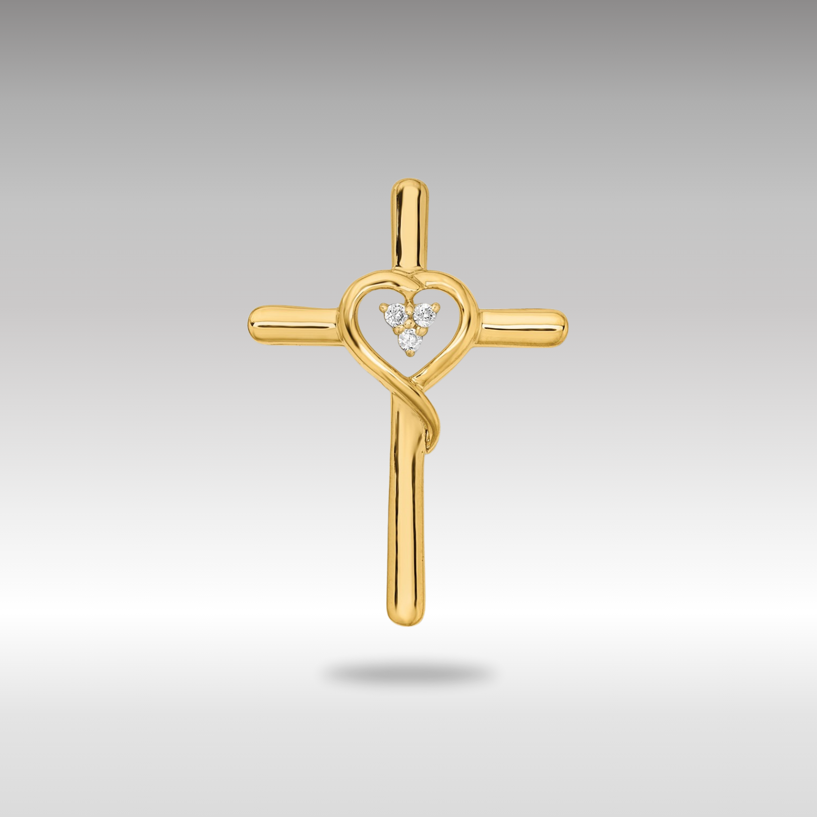 Gold Polished Cross with Heart Diamond Chain Slide Pendant - Model PM8484-002-YA - Charlie & Co. Jewelry