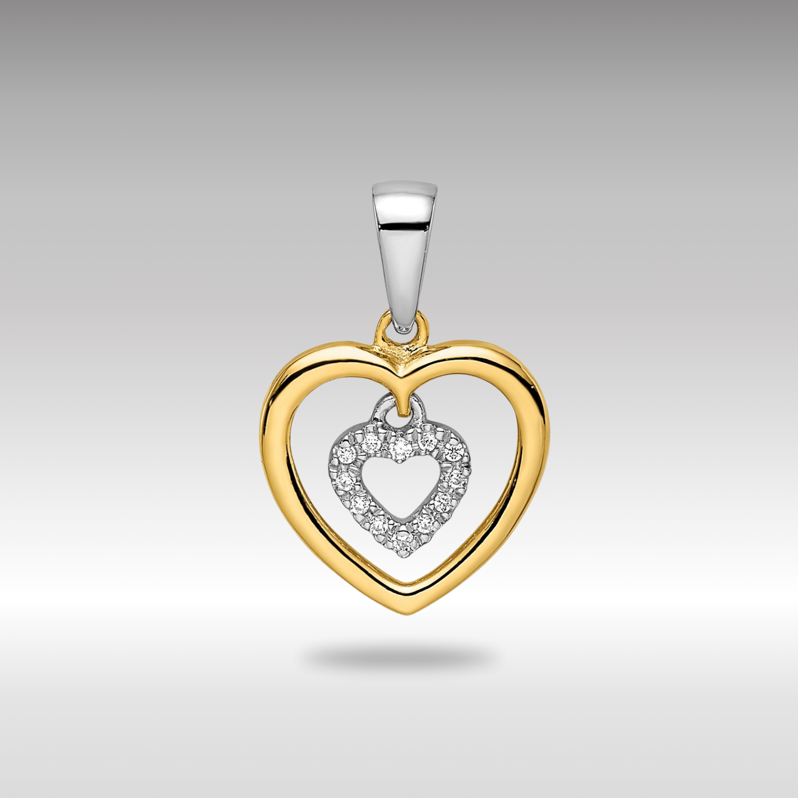 Gold Two-tone Heart Dangle Diamond Pendant Necklace - Model PM8536-004-YWA - Charlie & Co. Jewelry