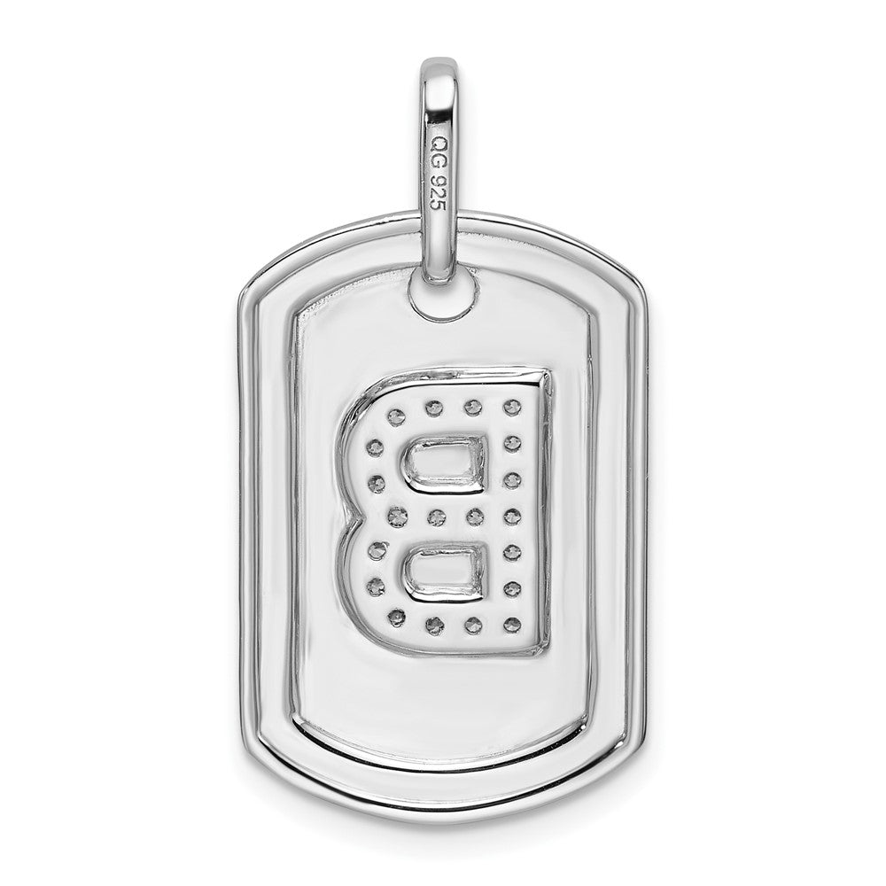 14K White Gold Initial "B" Dog Tag With Genuine Diamonds - Charlie & Co. Jewelry