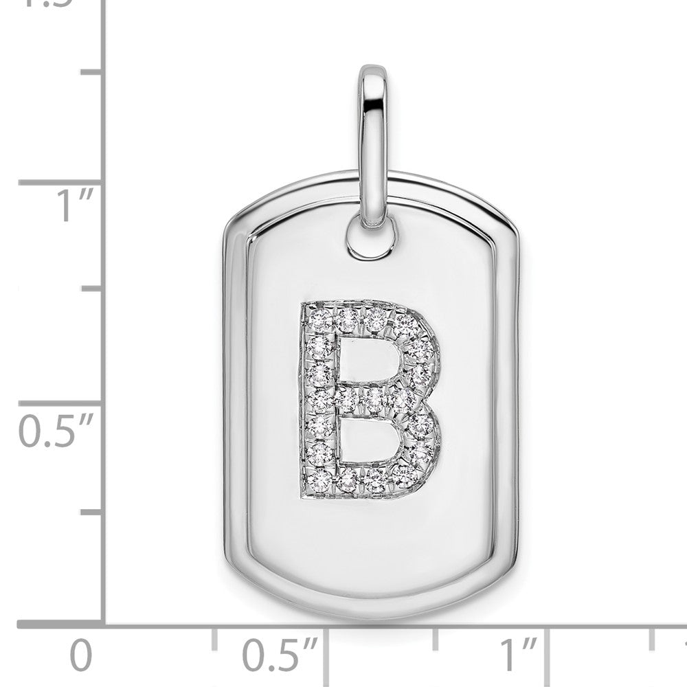 14K White Gold Initial "B" Dog Tag With Genuine Diamonds - Charlie & Co. Jewelry