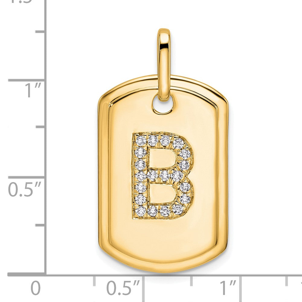 14K Gold Initial "B" Dog Tag With Genuine Diamonds - Charlie & Co. Jewelry