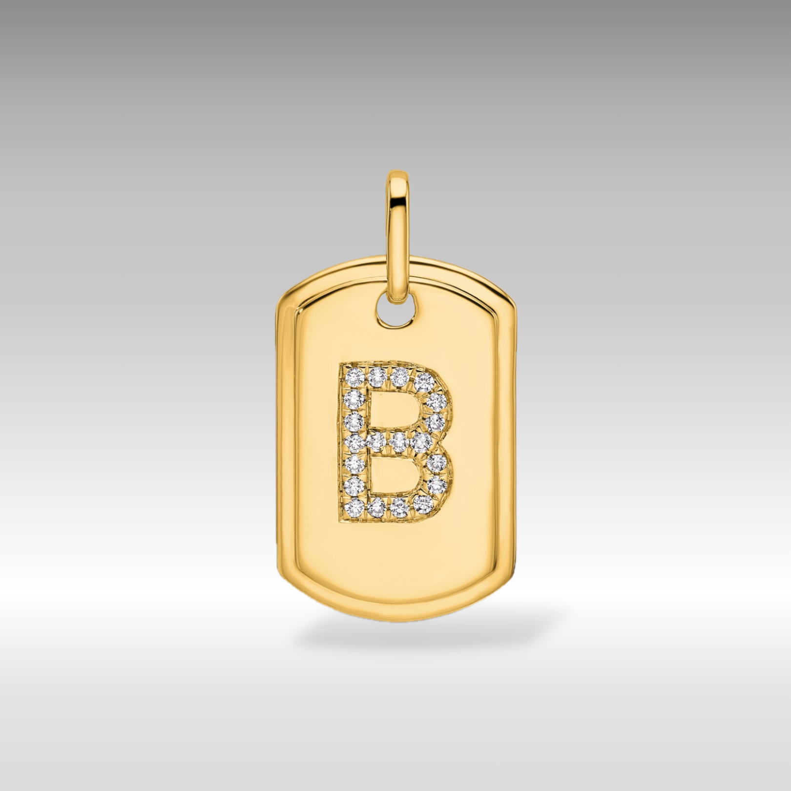 14K Gold Initial "B" Dog Tag With Genuine Diamonds - Charlie & Co. Jewelry
