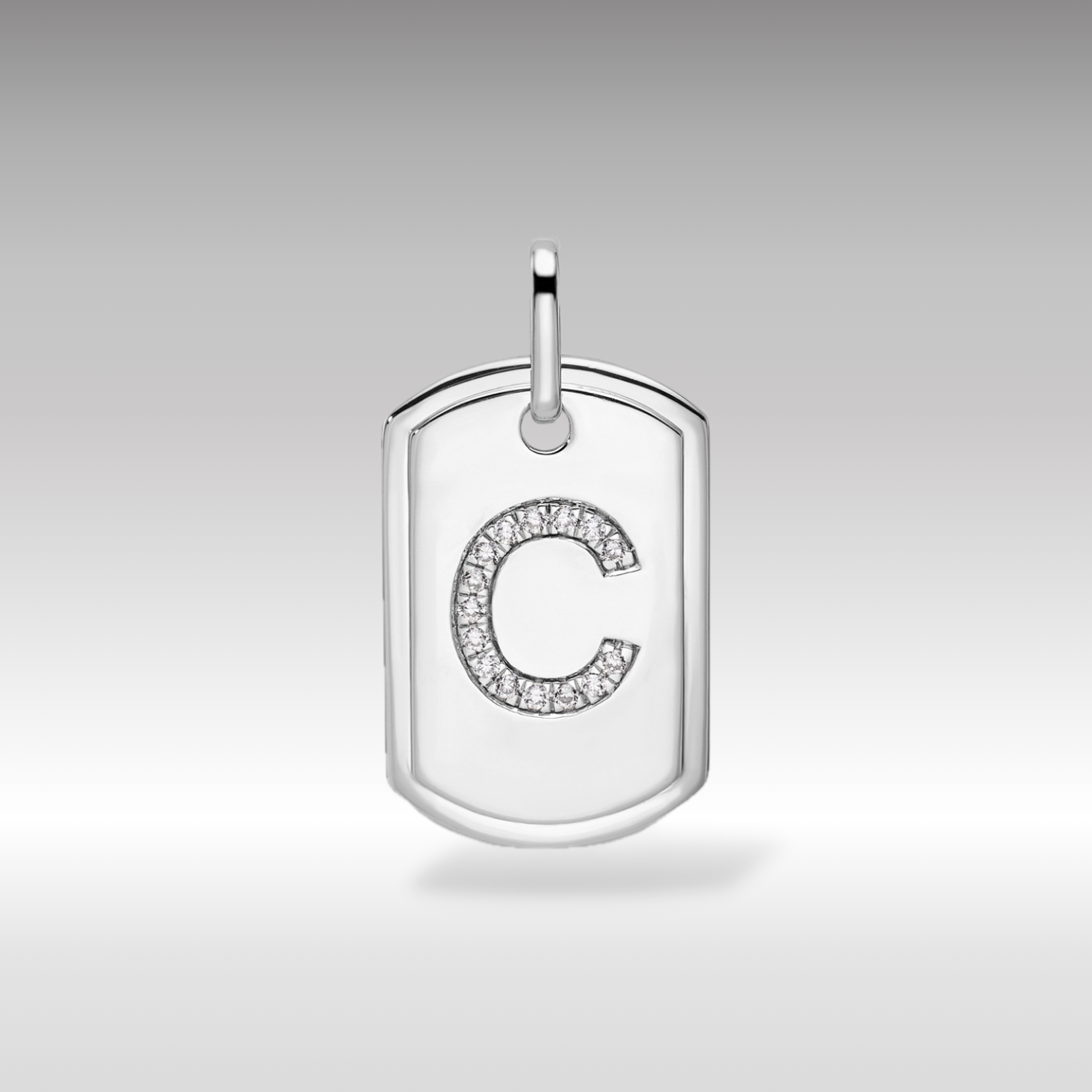 14K White Gold Initial "C" Dog Tag With Genuine Diamonds - Charlie & Co. Jewelry