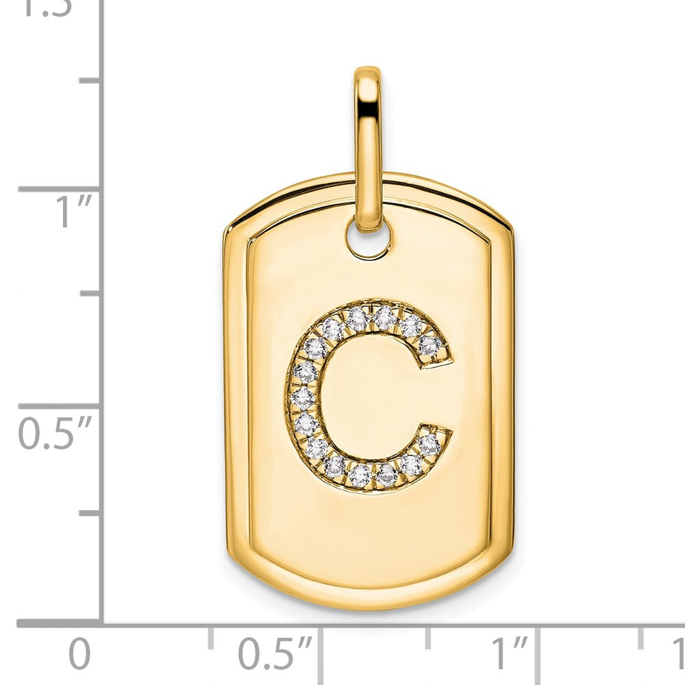 14K Gold Initial "C" Dog Tag With Genuine Diamonds - Charlie & Co. Jewelry