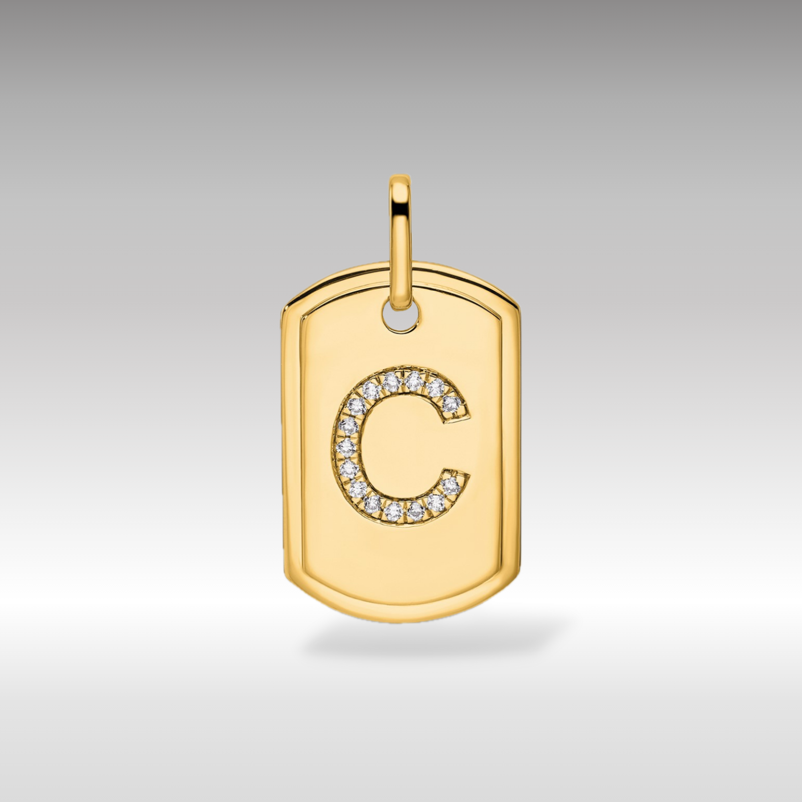 14K Gold Initial "C" Dog Tag With Genuine Diamonds - Charlie & Co. Jewelry