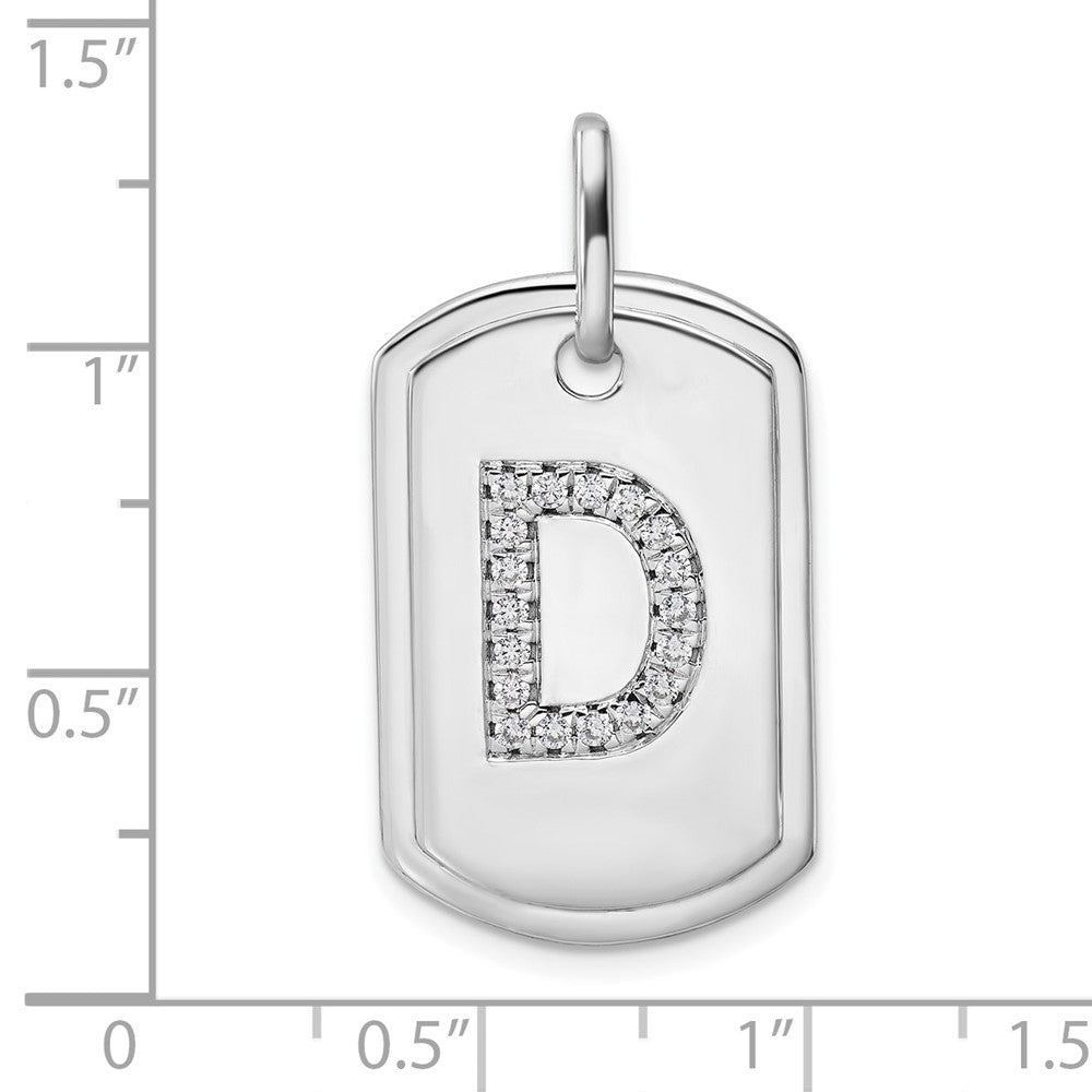 14K White Gold Initial "D" Dog Tag With Genuine Diamonds - Charlie & Co. Jewelry