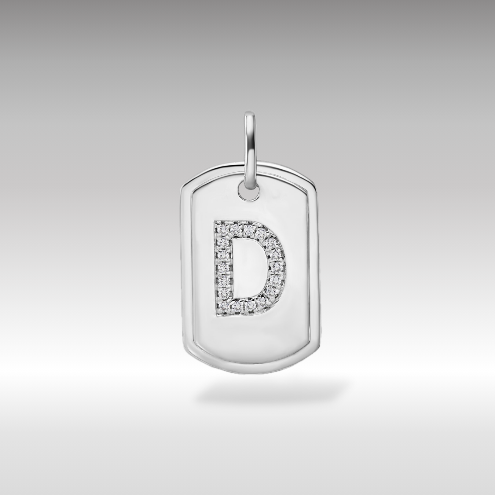 14K White Gold Initial "D" Dog Tag With Genuine Diamonds - Charlie & Co. Jewelry