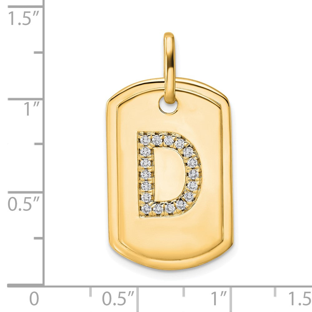 14K Gold Initial "D" Dog Tag With Genuine Diamonds - Charlie & Co. Jewelry