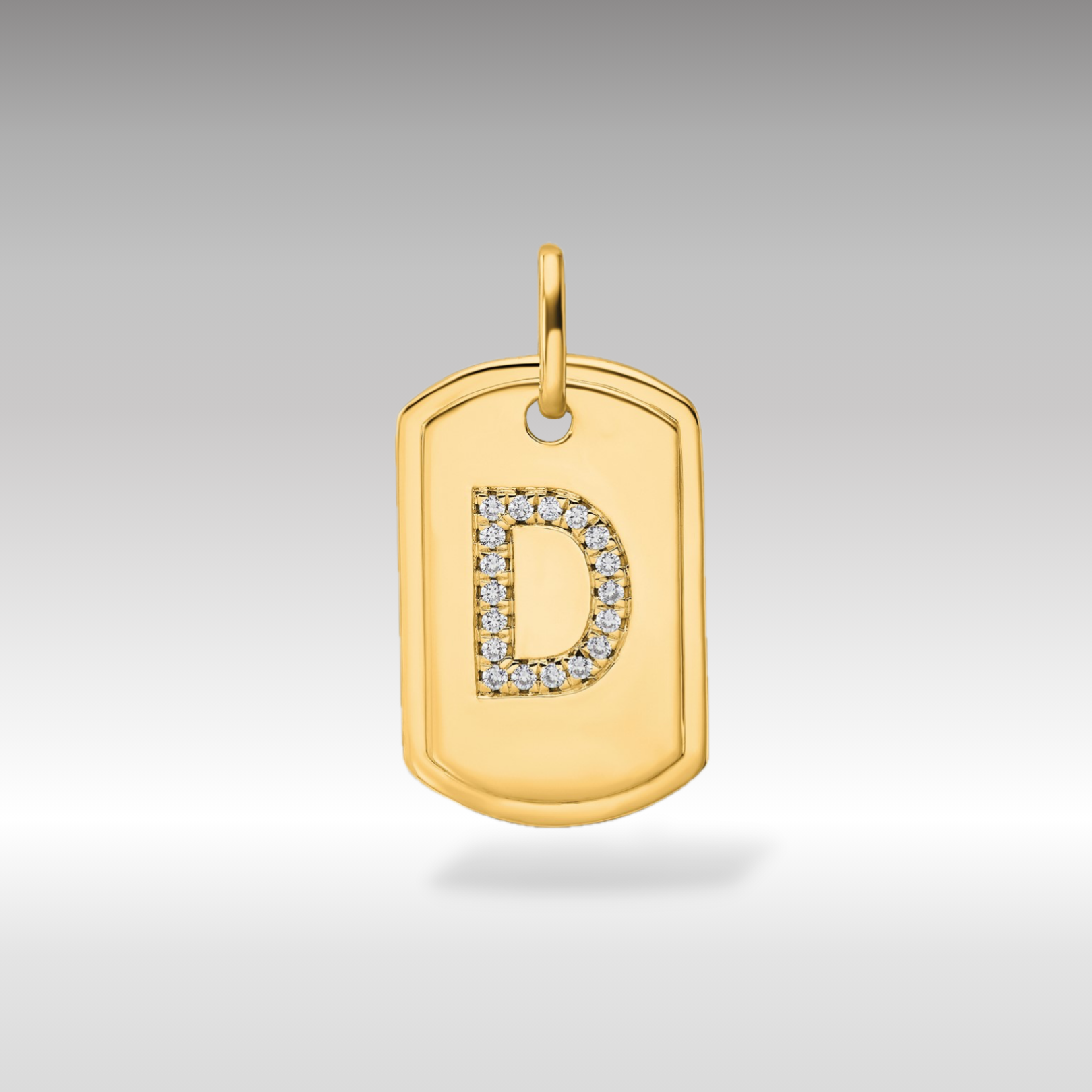 14K Gold Initial "D" Dog Tag With Genuine Diamonds - Charlie & Co. Jewelry