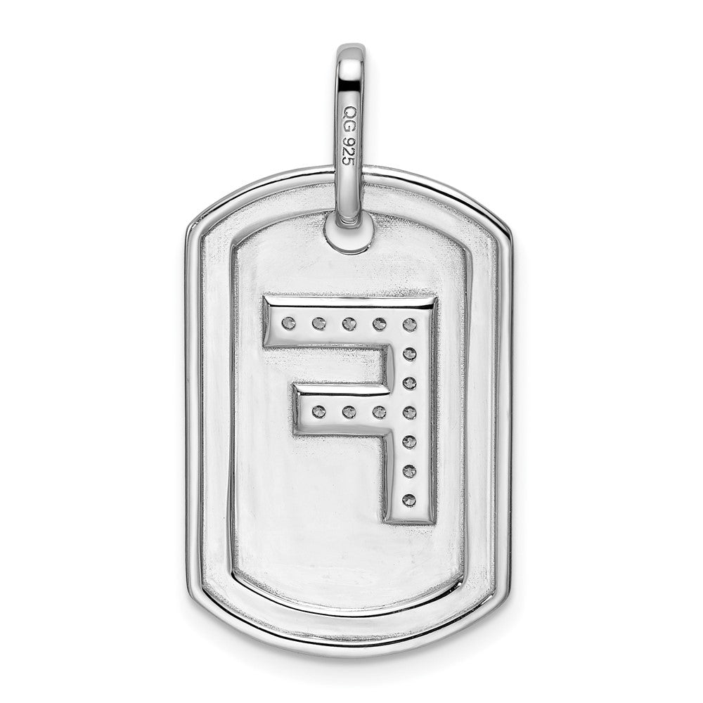 14K White Gold Initial "F" Dog Tag With Genuine Diamonds - Charlie & Co. Jewelry