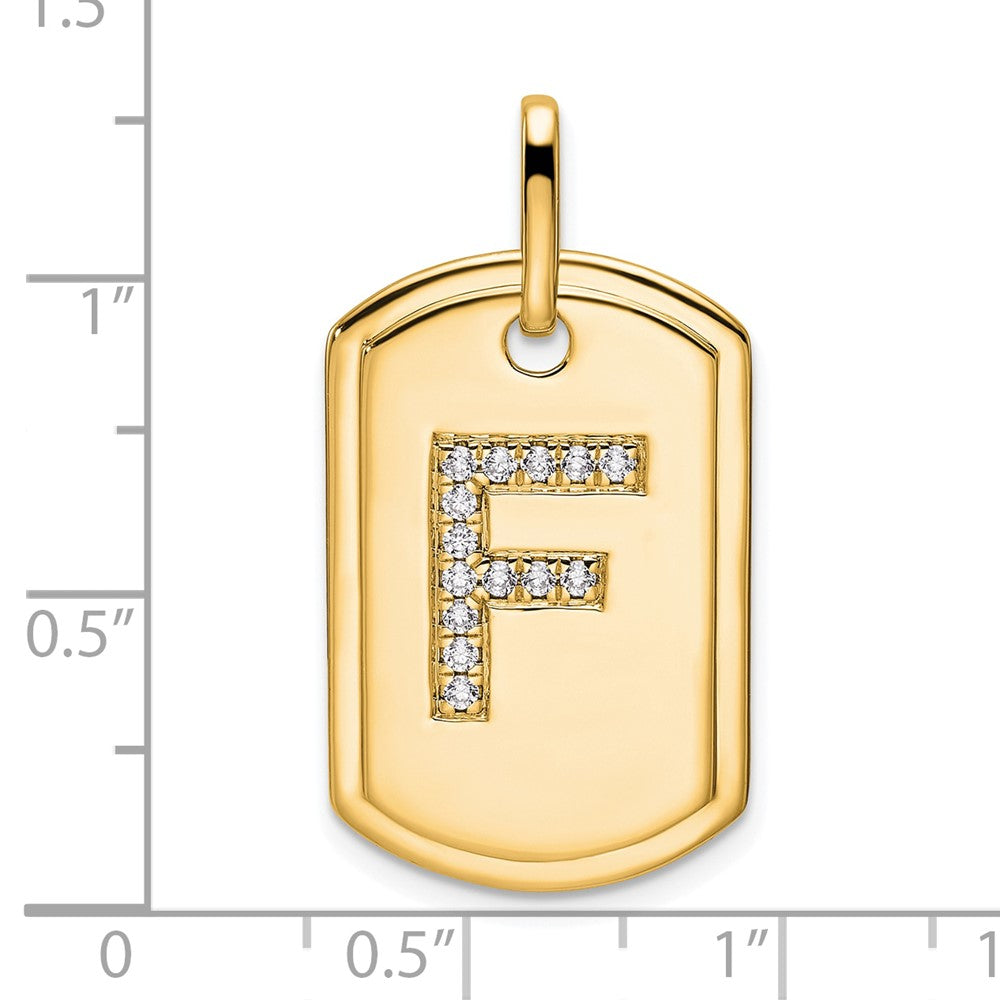 14K Gold Initial "F" Dog Tag With Genuine Diamonds - Charlie & Co. Jewelry