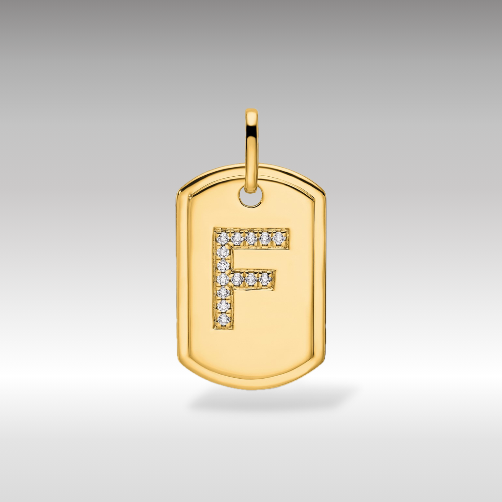 14K Gold Initial "F" Dog Tag With Genuine Diamonds - Charlie & Co. Jewelry