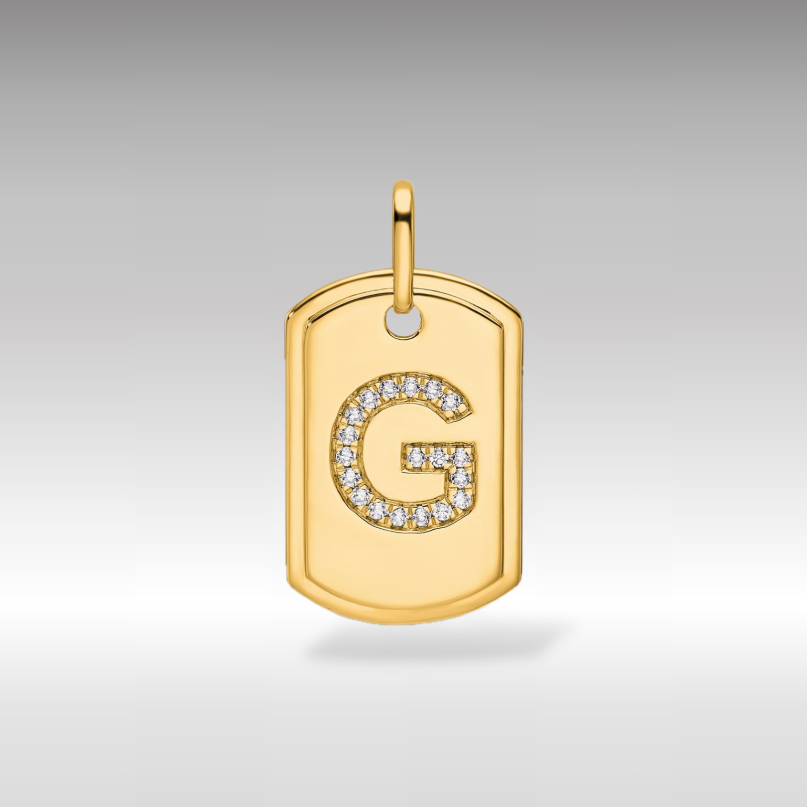 14K Gold Initial "G" Dog Tag With Genuine Diamonds - Charlie & Co. Jewelry