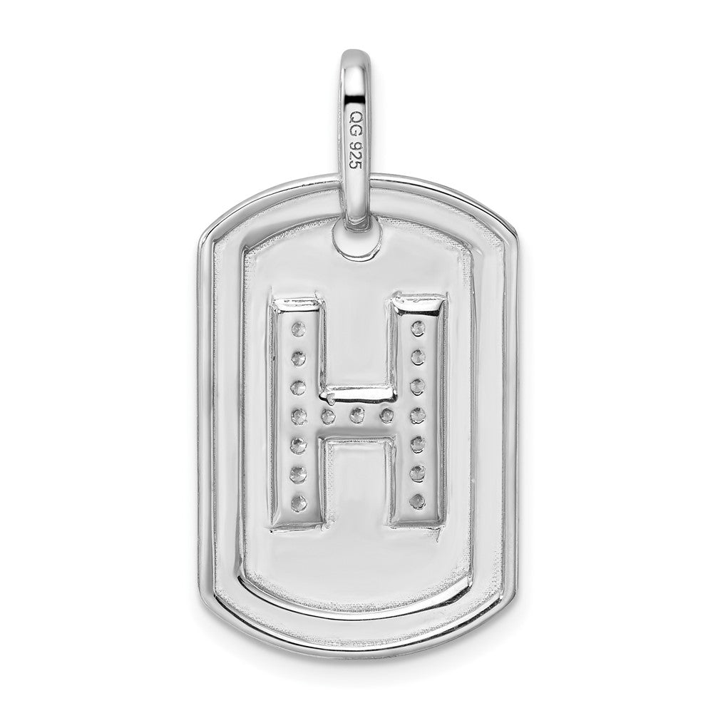 14K White Gold Initial "H" Dog Tag With Genuine Diamonds - Charlie & Co. Jewelry