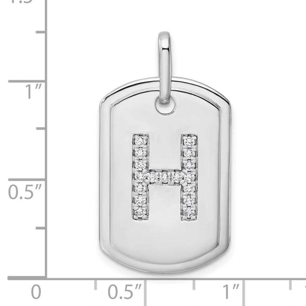 14K White Gold Initial "H" Dog Tag With Genuine Diamonds - Charlie & Co. Jewelry