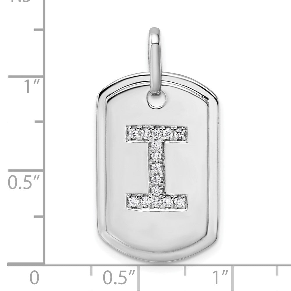 14K White Gold Initial "I" Dog Tag With Genuine Diamonds - Charlie & Co. Jewelry