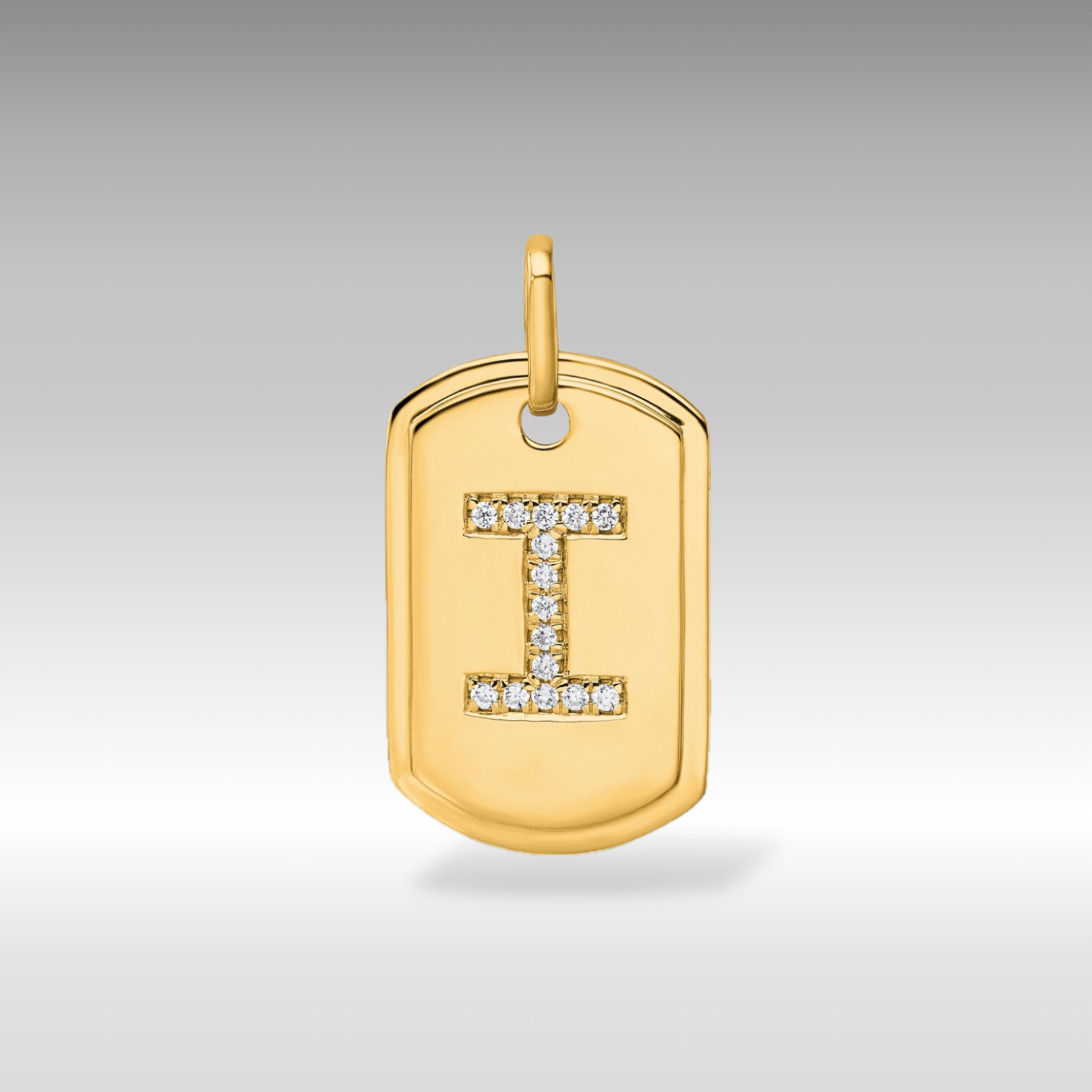 14K Gold Initial "I" Dog Tag With Genuine Diamonds - Charlie & Co. Jewelry