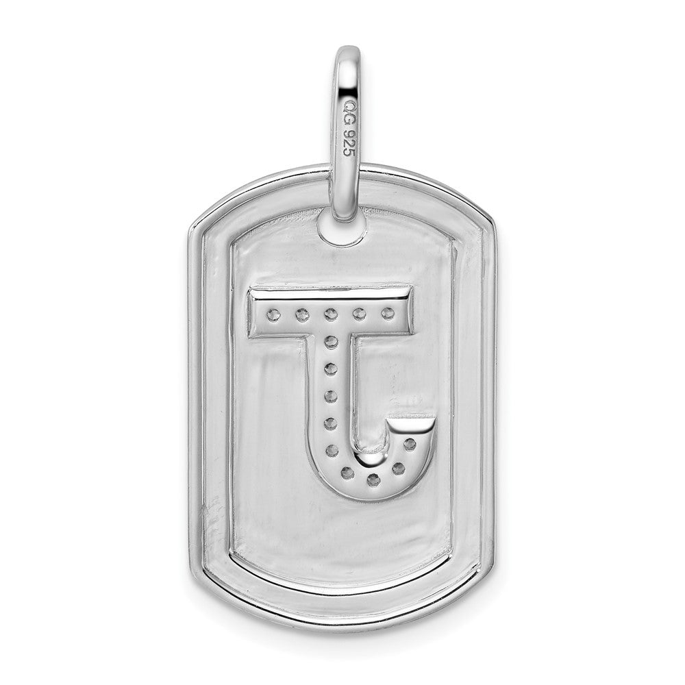 14K White Gold Initial "J" Dog Tag With Genuine Diamonds - Charlie & Co. Jewelry