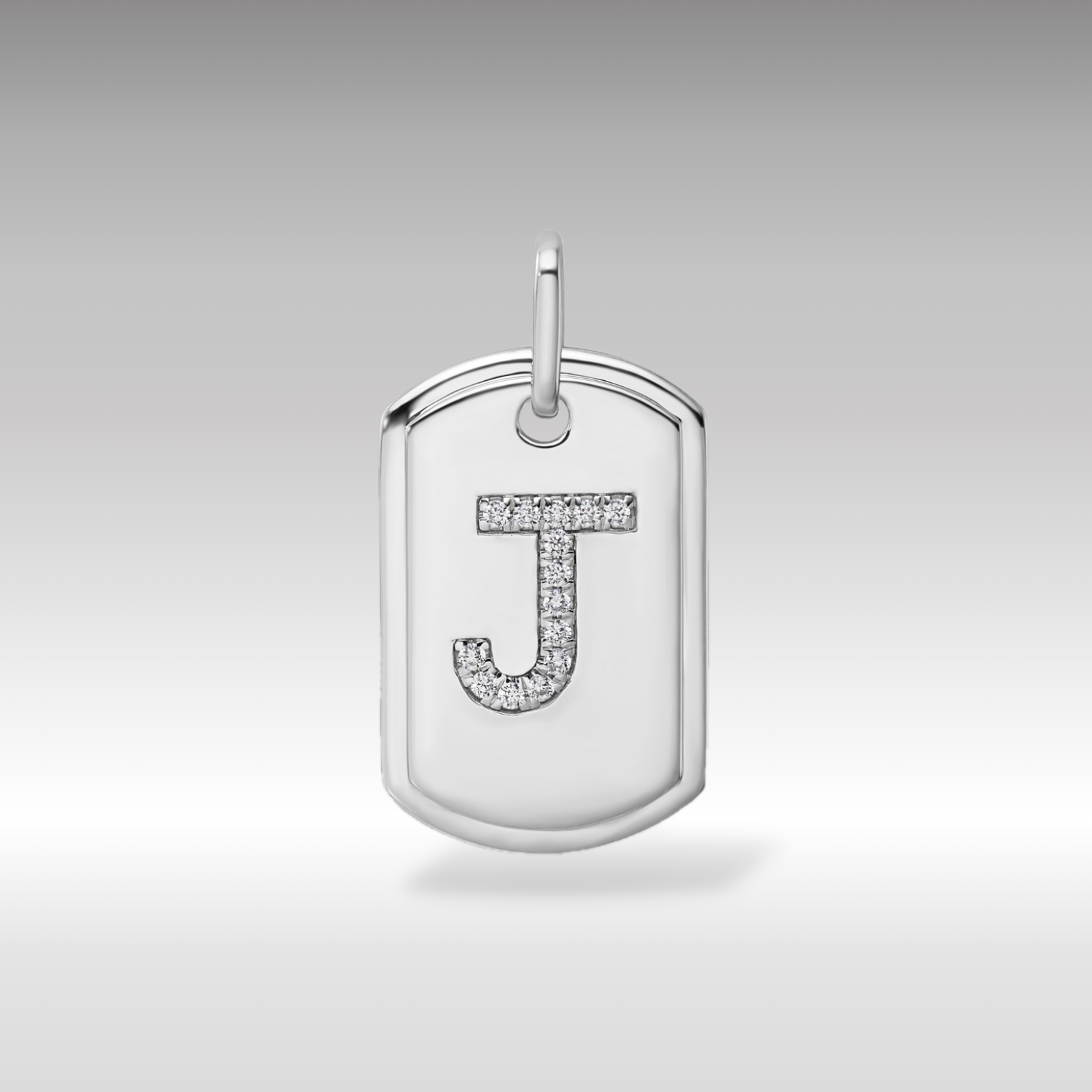 14K White Gold Initial "J" Dog Tag With Genuine Diamonds - Charlie & Co. Jewelry