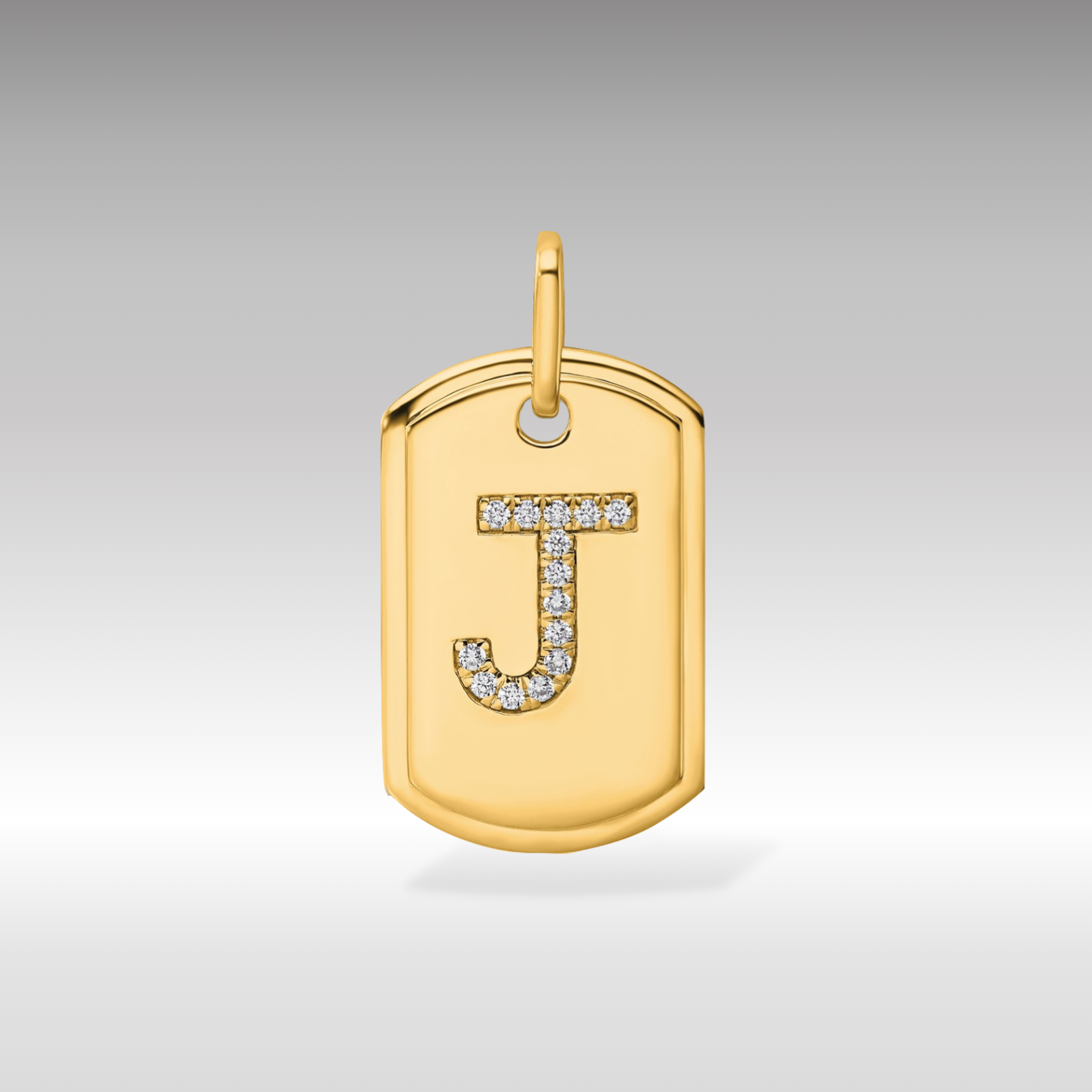 Gold Initial "J" Dog Tag With Diamonds - Charlie & Co. Jewelry