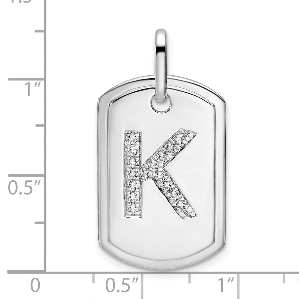 14K White Gold Initial "K" Dog Tag With Genuine Diamonds - Charlie & Co. Jewelry