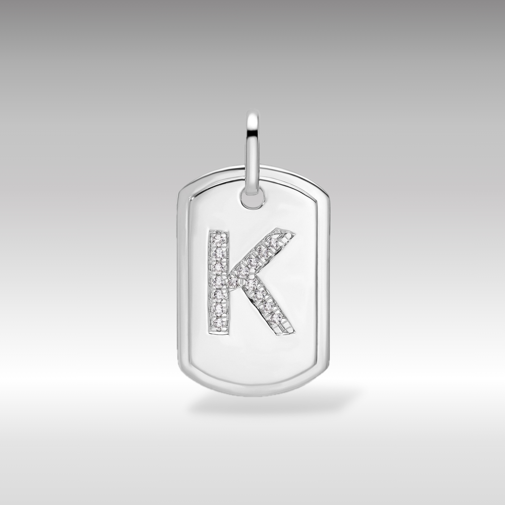 14K White Gold Initial "K" Dog Tag With Genuine Diamonds - Charlie & Co. Jewelry